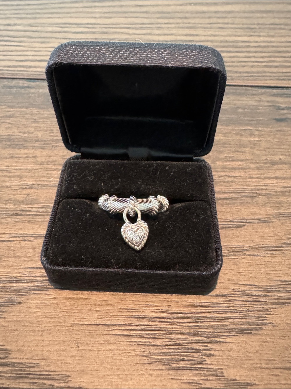 Judith Ripka Sterling Silver Heart Dangle Ring Sz 6
